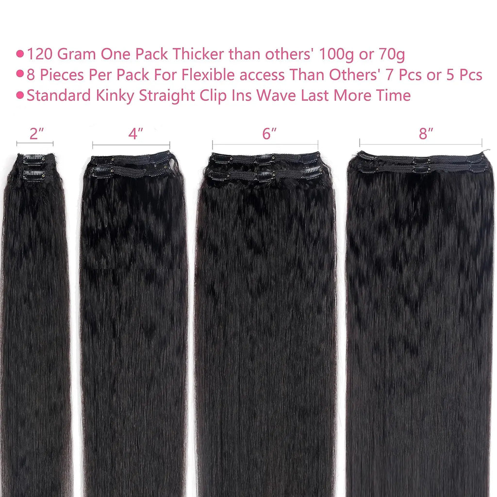 Beautae Kinky Straight Clip-In Hair Extensions