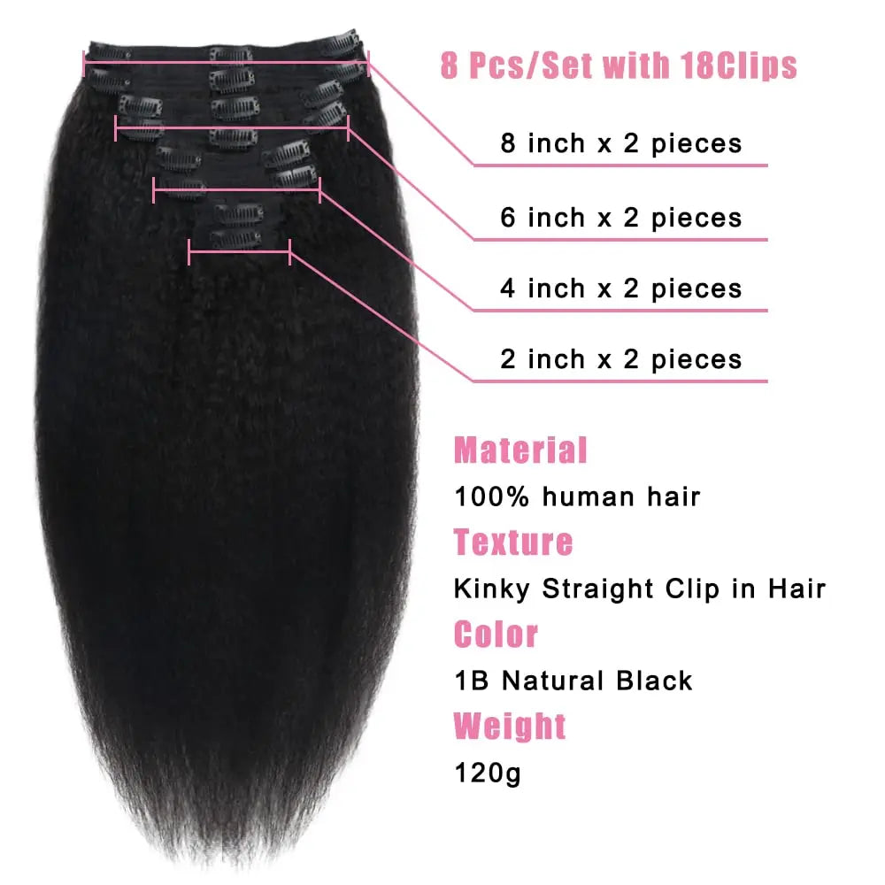 Beautae Kinky Straight Clip-In Hair Extensions