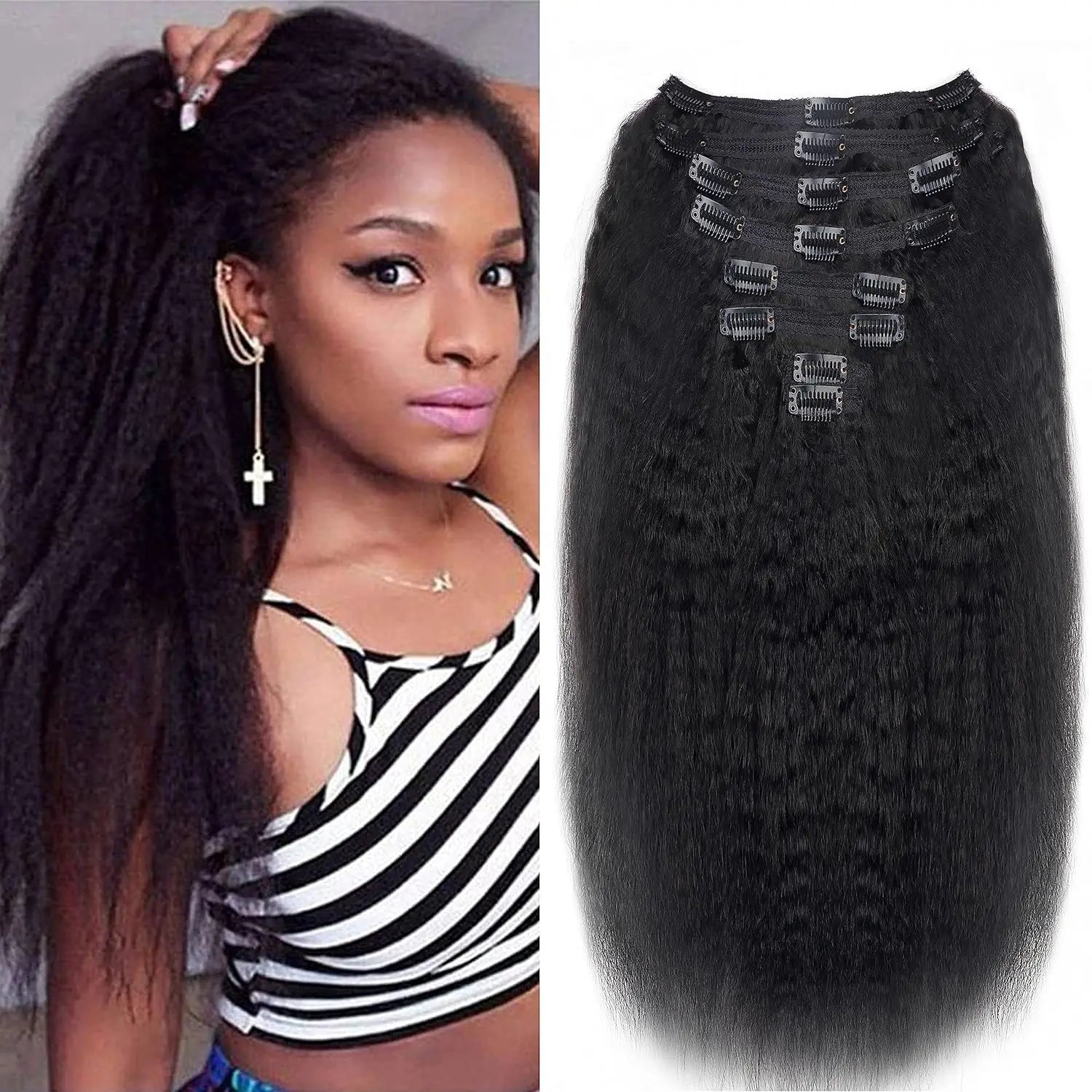 Beautae Kinky Straight Clip-In Hair Extensions