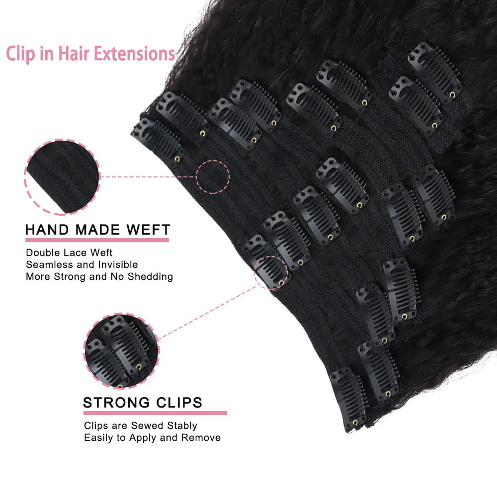 Beautae Kinky Straight Clip-In Hair Extensions